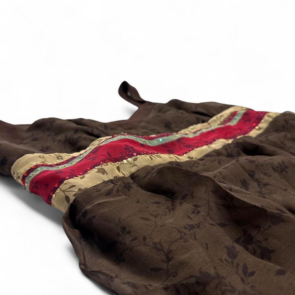 Brown floral maxi dress By Robbi Bee size large with red and beige floral print - Picture 3 of 7